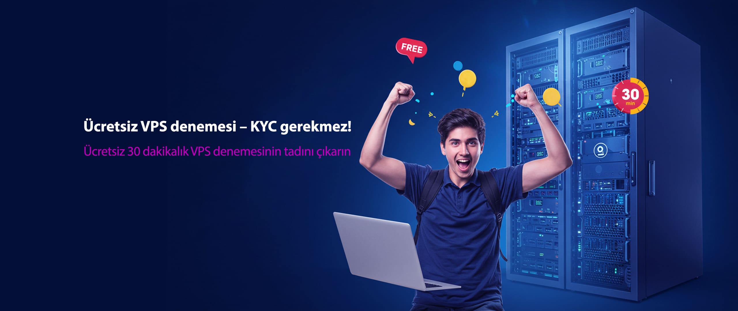 GhostVPS platformunda 30 dakikalık ücretsiz VPS denemesi yapan kullanıcı
